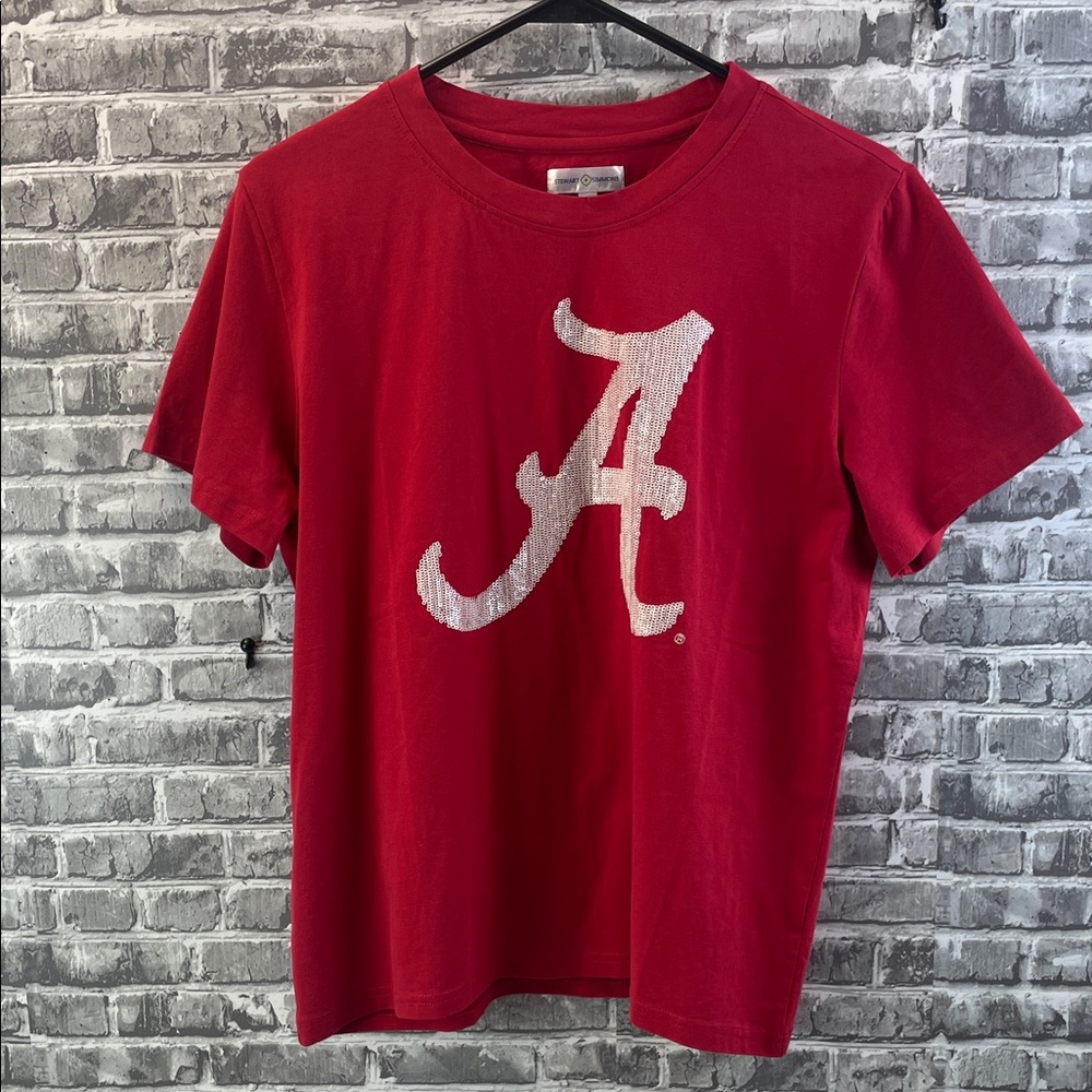 Alabama Crimson Script A Sequin Short Sleeve Tee - Unbranded